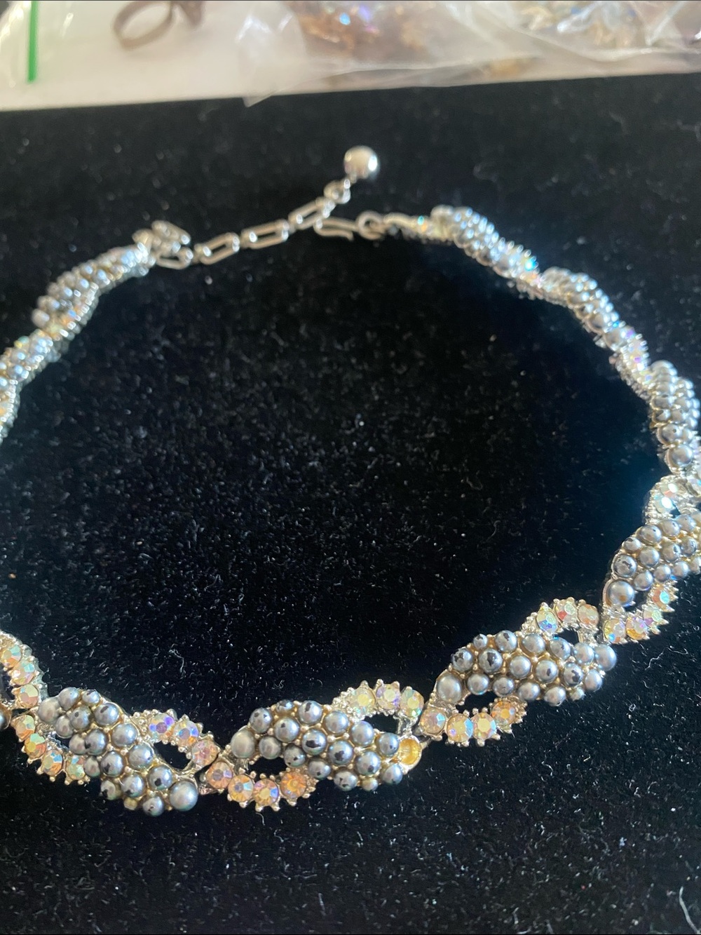 Kramer Vintage Rhinestones & Gray Balls Necklace